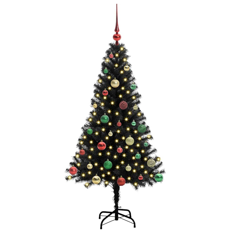 vidaXL Karácsonyfa 150 LED-del állvánnyal Fekete 150 cm PVC