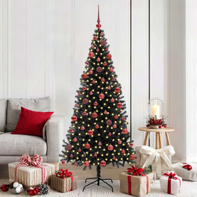 vidaXL Karácsonyfa 300 LED-del állvánnyal Fekete 180 cm PVC