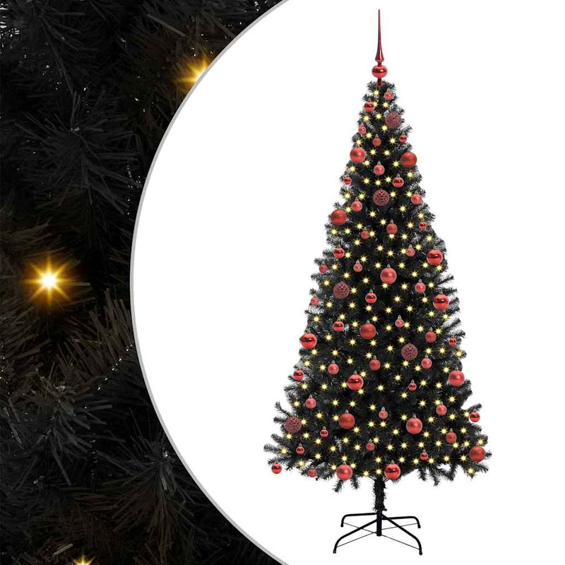 vidaXL Karácsonyfa 300 LED-del állvánnyal Fekete 180 cm PVC