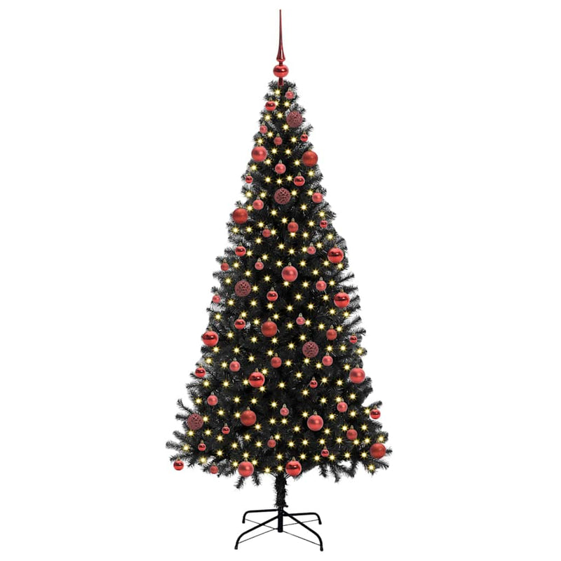 vidaXL Karácsonyfa 300 LED-del állvánnyal Fekete 180 cm PVC