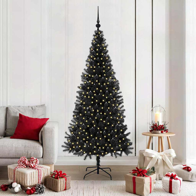 vidaXL Karácsonyfa 300 LED-del állvánnyal Fekete 180 cm PVC