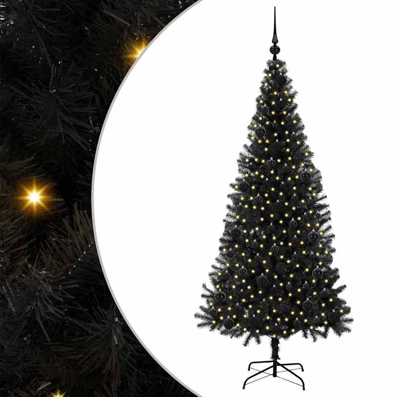 vidaXL Karácsonyfa 300 LED-del állvánnyal Fekete 180 cm PVC