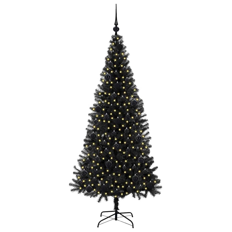vidaXL Karácsonyfa 300 LED-del állvánnyal Fekete 180 cm PVC