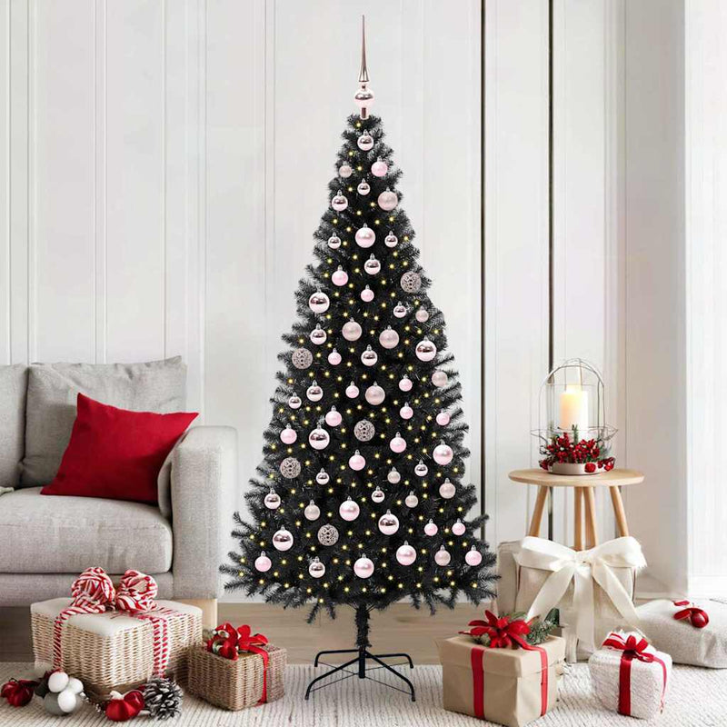 vidaXL Karácsonyfa 300 LED-del állvánnyal Fekete 180 cm PVC