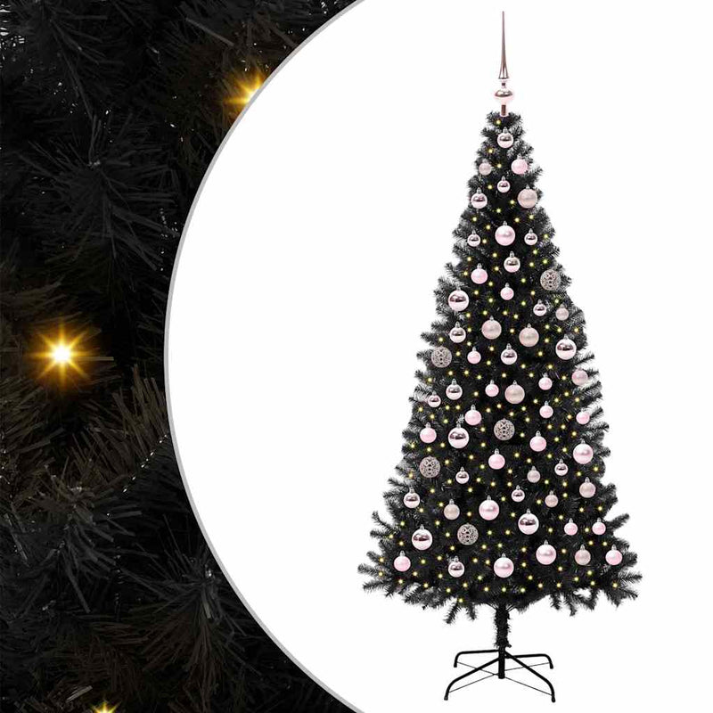 vidaXL Karácsonyfa 300 LED-del állvánnyal Fekete 180 cm PVC