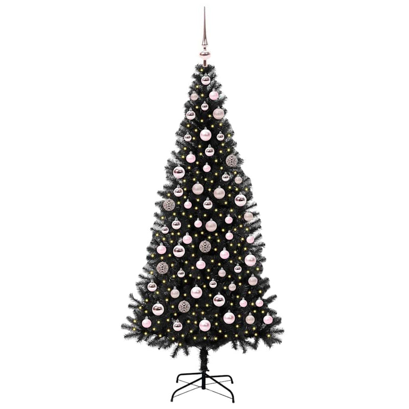vidaXL Karácsonyfa 300 LED-del állvánnyal Fekete 180 cm PVC