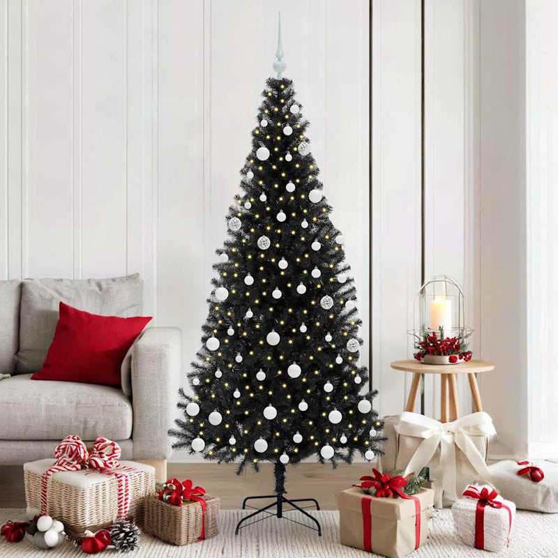 vidaXL Karácsonyfa 300 LED-del állvánnyal Fekete 180 cm PVC