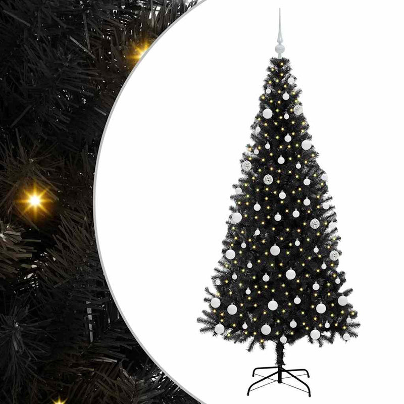vidaXL Karácsonyfa 300 LED-del állvánnyal Fekete 180 cm PVC