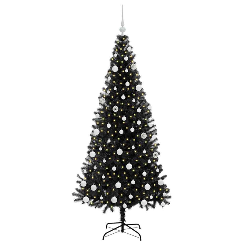 vidaXL Karácsonyfa 300 LED-del állvánnyal Fekete 180 cm PVC