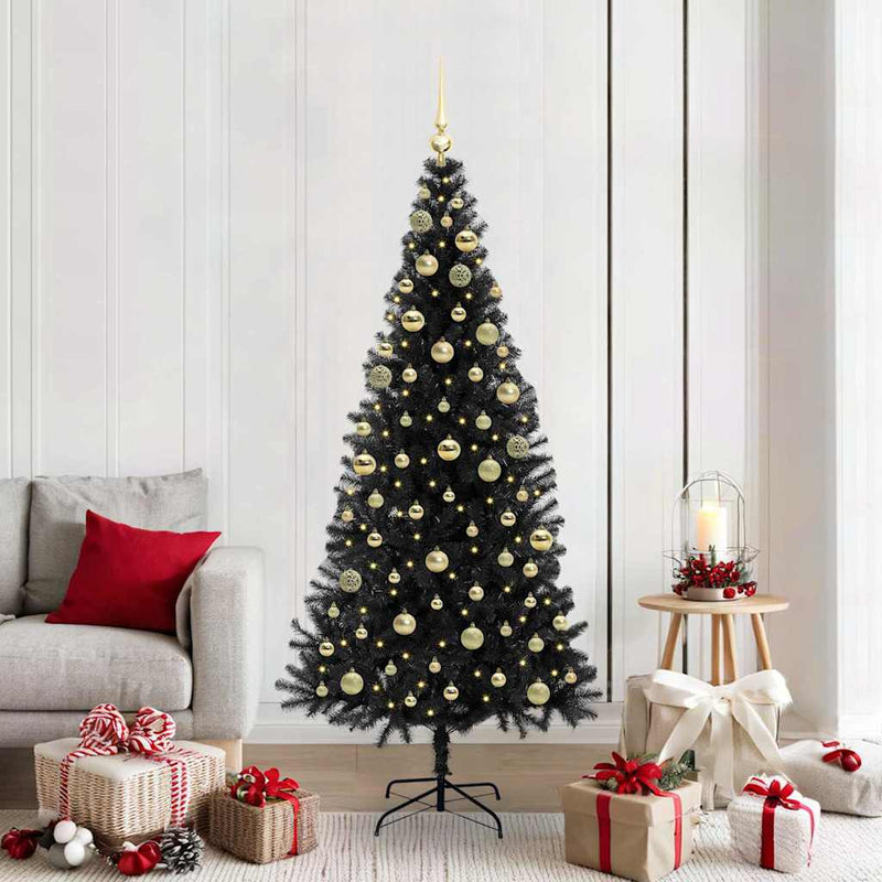 vidaXL Karácsonyfa 300 LED-del állvánnyal Fekete 180 cm PVC