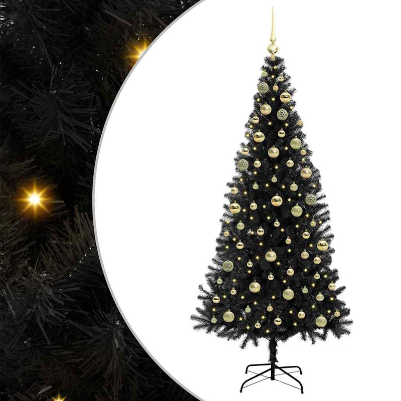 vidaXL Karácsonyfa 300 LED-del állvánnyal Fekete 180 cm PVC