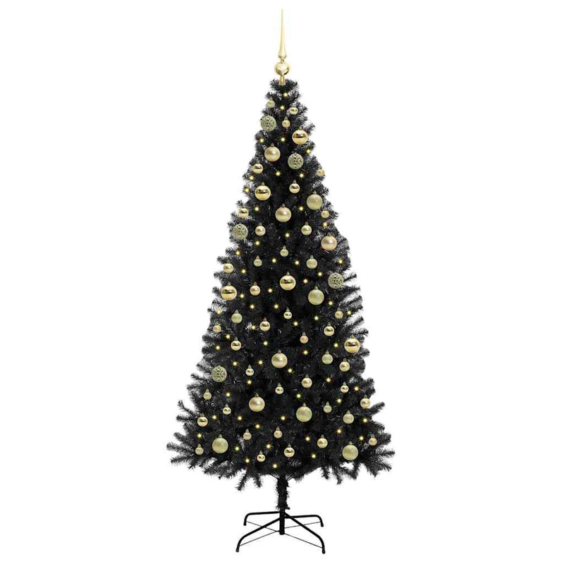 vidaXL Karácsonyfa 300 LED-del állvánnyal Fekete 180 cm PVC