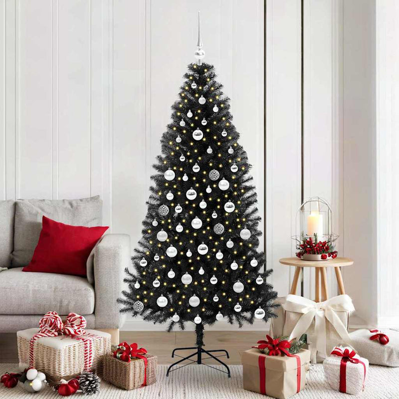 vidaXL Karácsonyfa 300 LED-del állvánnyal Fekete 180 cm PVC