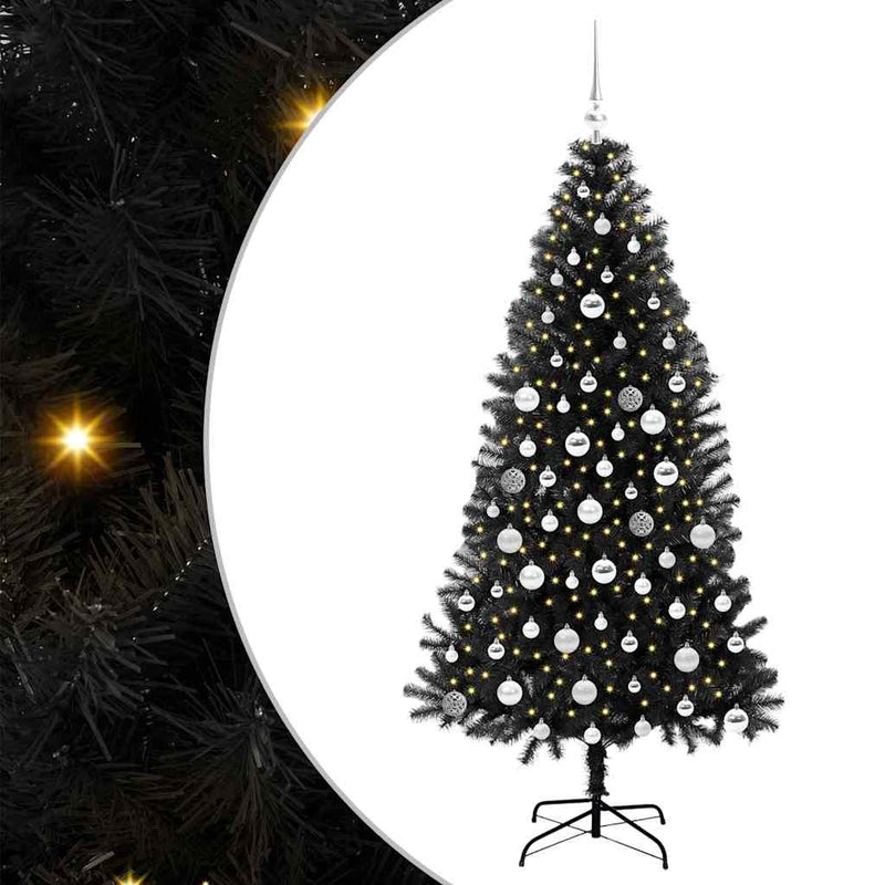 vidaXL Karácsonyfa 300 LED-del állvánnyal Fekete 180 cm PVC