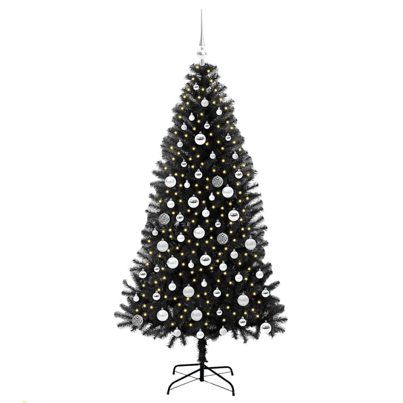 vidaXL Karácsonyfa 300 LED-del állvánnyal Fekete 180 cm PVC