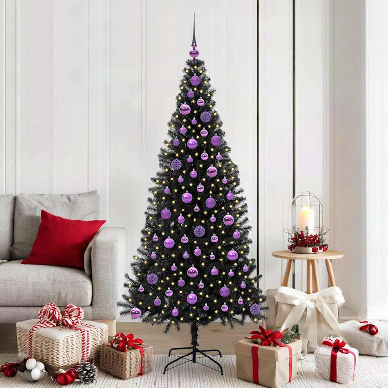 vidaXL Karácsonyfa 300 LED-del állvánnyal Fekete 180 cm PVC