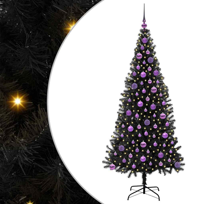 vidaXL Karácsonyfa 300 LED-del állvánnyal Fekete 180 cm PVC