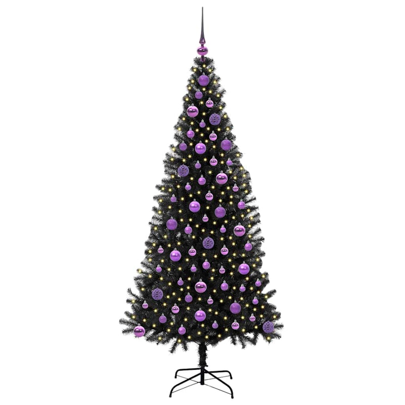vidaXL Karácsonyfa 300 LED-del állvánnyal Fekete 180 cm PVC