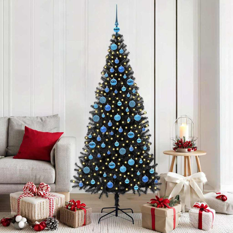 vidaXL Karácsonyfa 300 LED-del állvánnyal Fekete 180 cm PVC