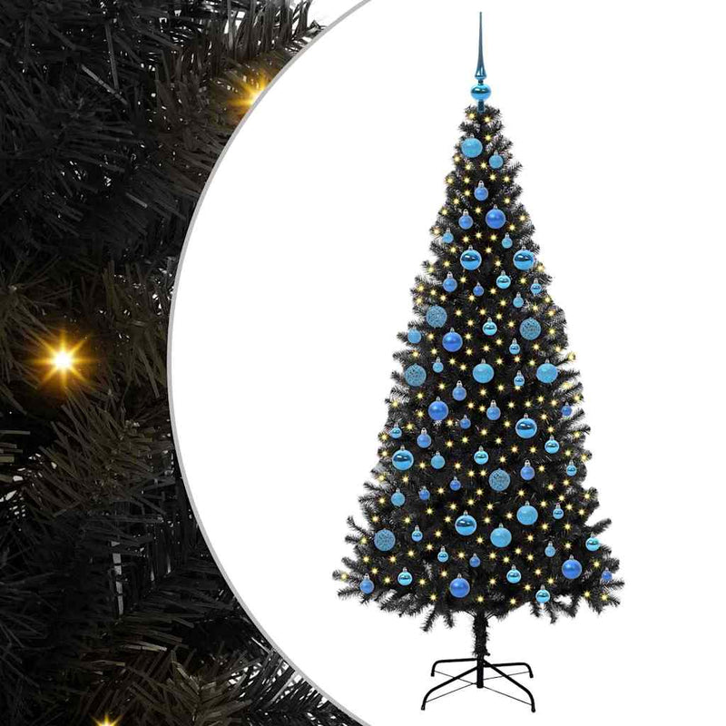 vidaXL Karácsonyfa 300 LED-del állvánnyal Fekete 180 cm PVC
