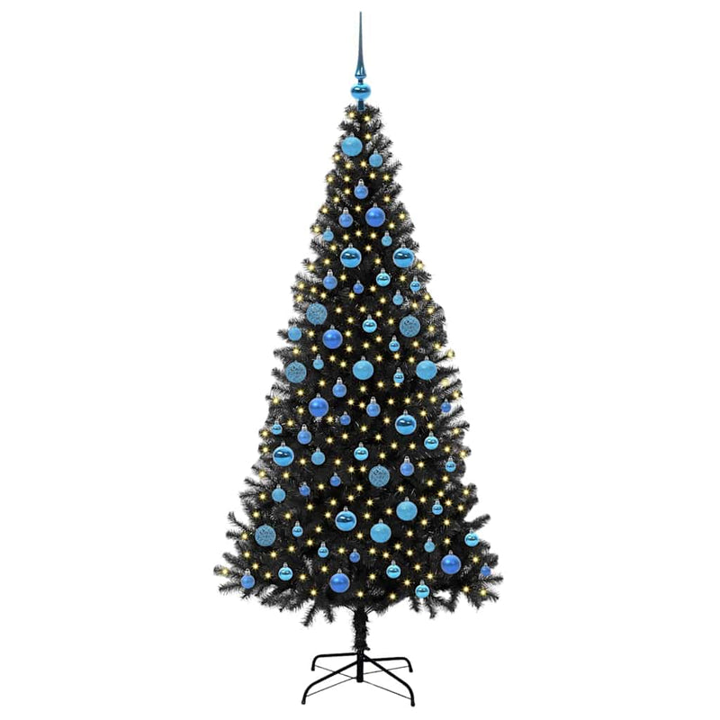 vidaXL Karácsonyfa 300 LED-del állvánnyal Fekete 180 cm PVC