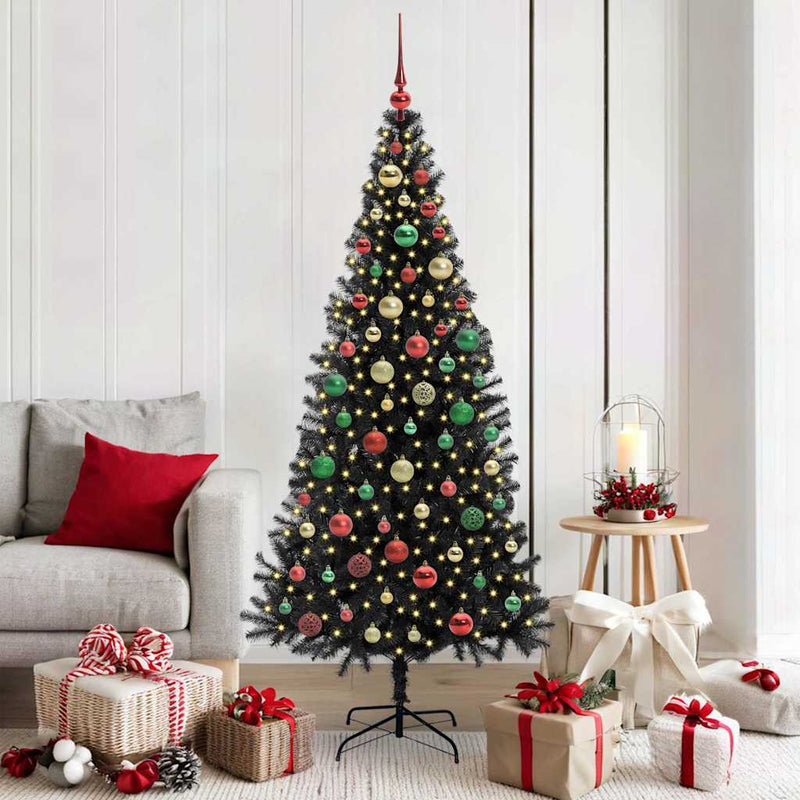 vidaXL Karácsonyfa 300 LED-del állvánnyal Fekete 180 cm PVC