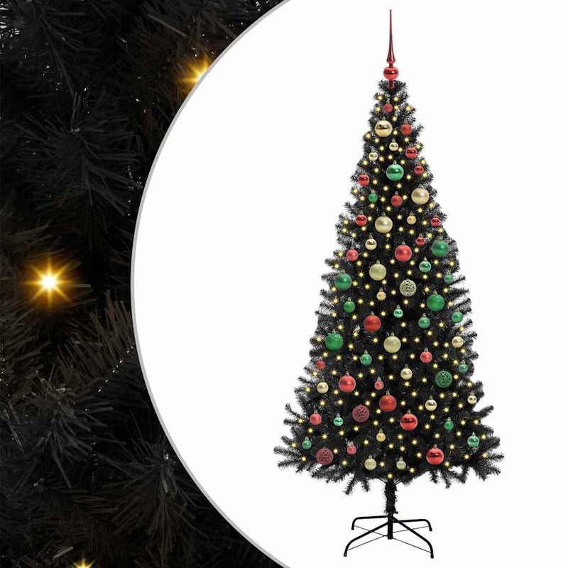 vidaXL Karácsonyfa 300 LED-del állvánnyal Fekete 180 cm PVC