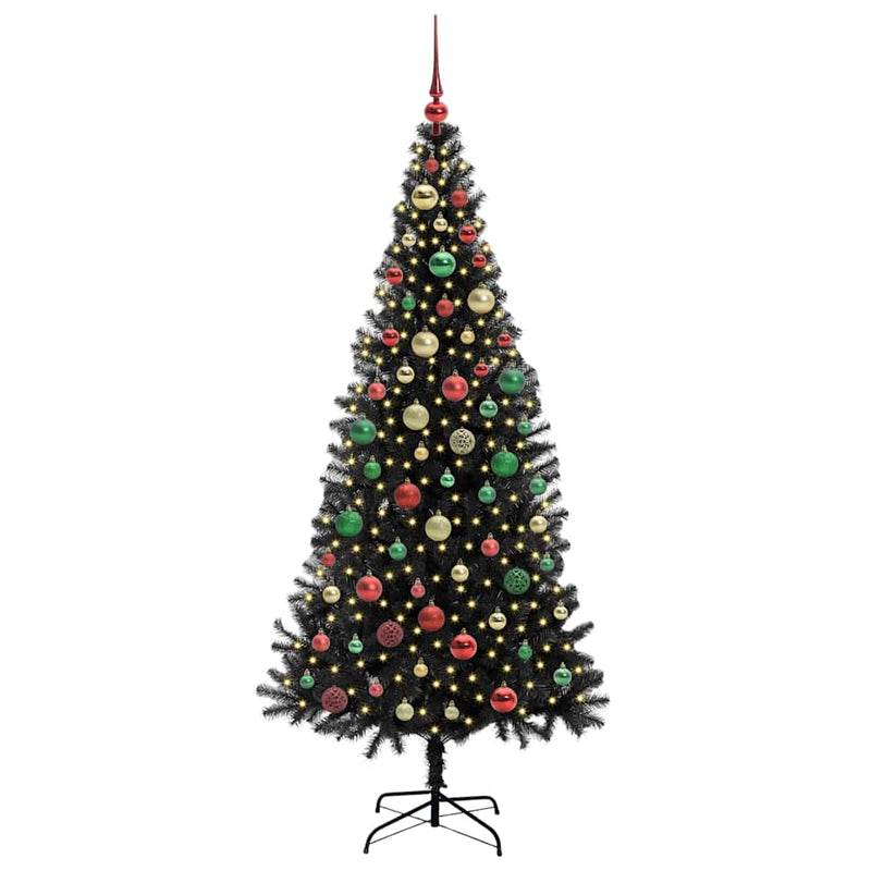 vidaXL Karácsonyfa 300 LED-del állvánnyal Fekete 180 cm PVC