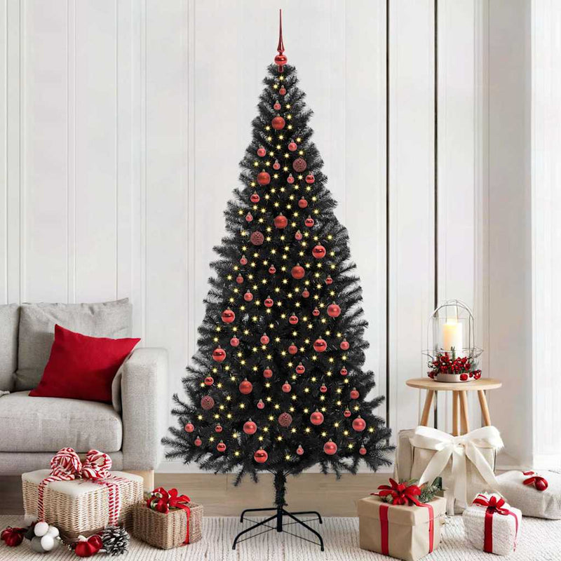 vidaXL Karácsonyfa 300 LED-del állvánnyal Fekete 210 cm PVC