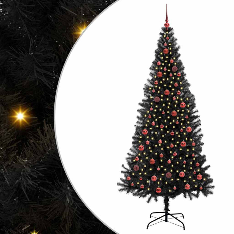 vidaXL Karácsonyfa 300 LED-del állvánnyal Fekete 210 cm PVC