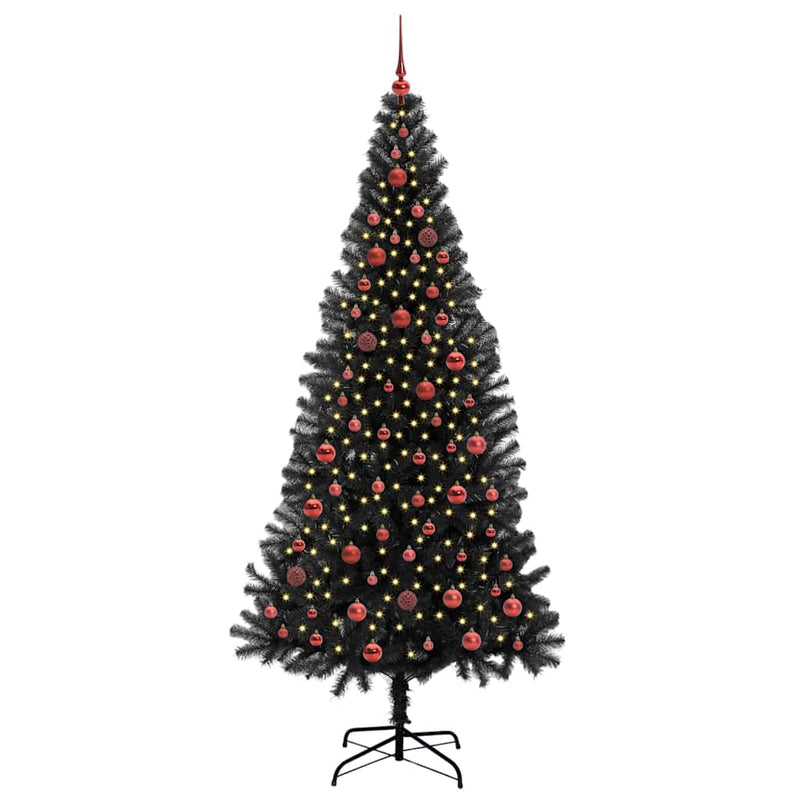 vidaXL Karácsonyfa 300 LED-del állvánnyal Fekete 210 cm PVC