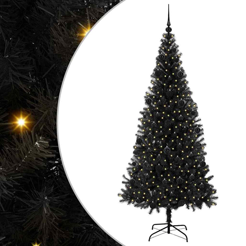 vidaXL Karácsonyfa 300 LED-del állvánnyal Fekete 210 cm PVC