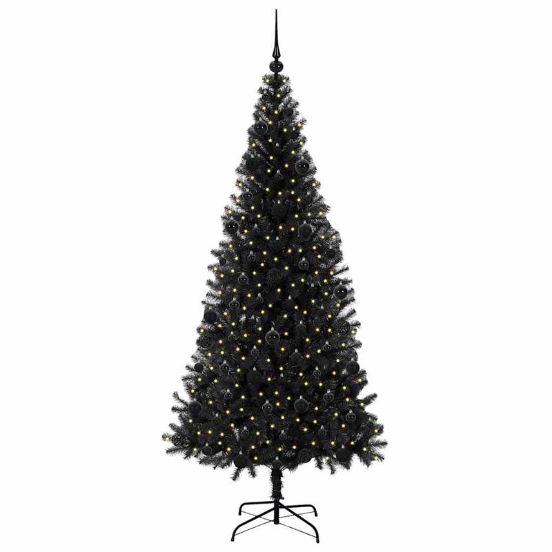 vidaXL Karácsonyfa 300 LED-del állvánnyal Fekete 210 cm PVC