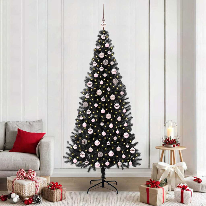 vidaXL Karácsonyfa 300 LED-del állvánnyal Fekete 210 cm PVC