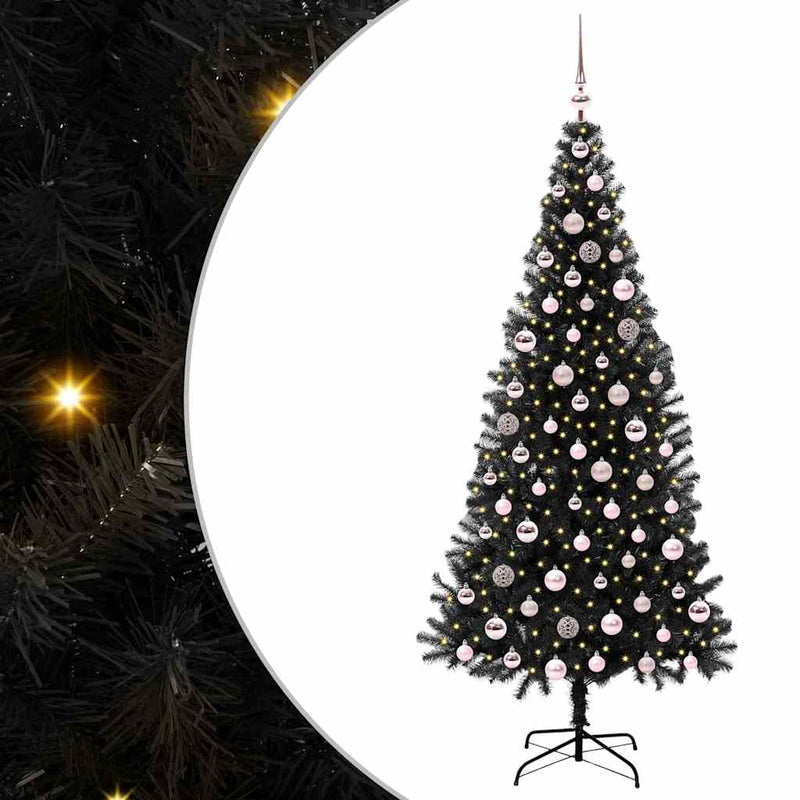 vidaXL Karácsonyfa 300 LED-del állvánnyal Fekete 210 cm PVC