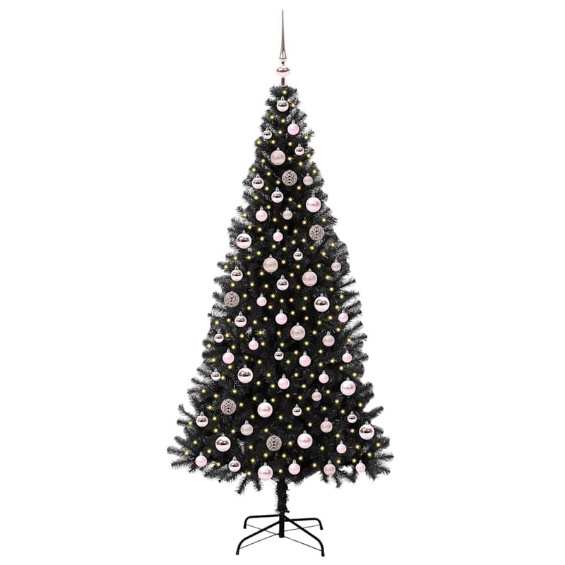 vidaXL Karácsonyfa 300 LED-del állvánnyal Fekete 210 cm PVC