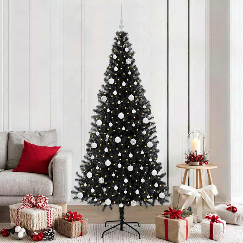 vidaXL Karácsonyfa 300 LED-del állvánnyal Fekete 210 cm PVC