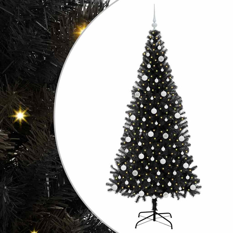 vidaXL Karácsonyfa 300 LED-del állvánnyal Fekete 210 cm PVC