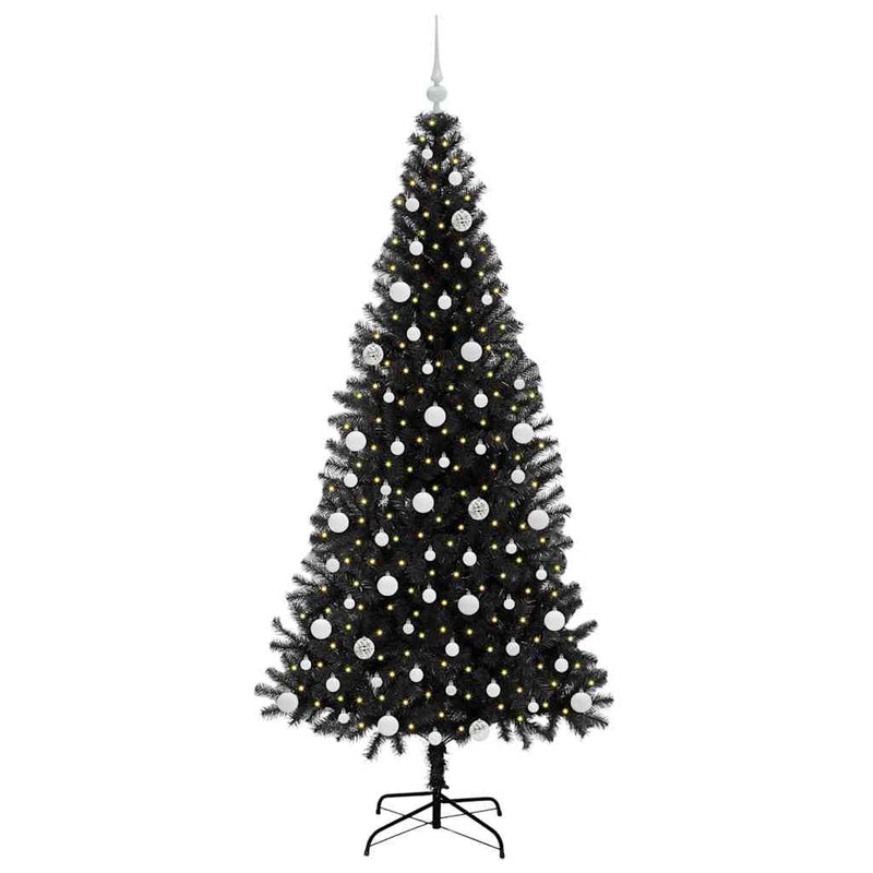 vidaXL Karácsonyfa 300 LED-del állvánnyal Fekete 210 cm PVC