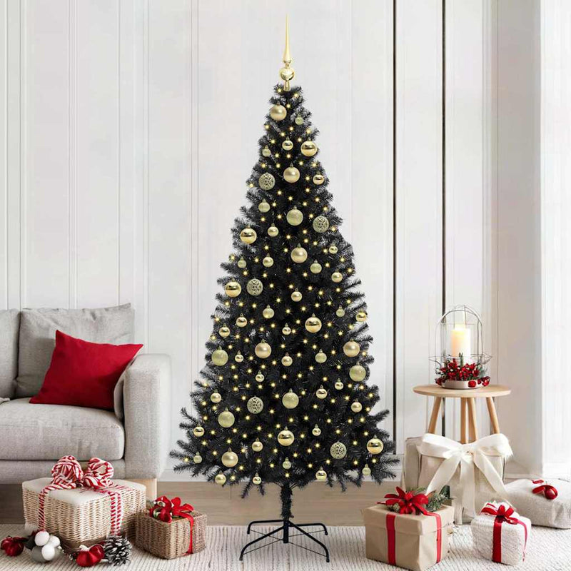 vidaXL Karácsonyfa 300 LED-del állvánnyal Fekete 210 cm PVC