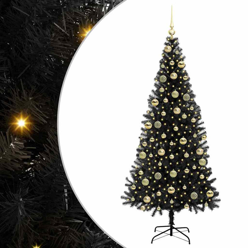 vidaXL Karácsonyfa 300 LED-del állvánnyal Fekete 210 cm PVC