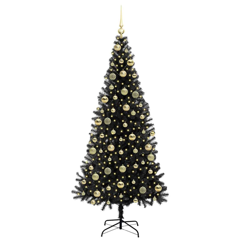 vidaXL Karácsonyfa 300 LED-del állvánnyal Fekete 210 cm PVC