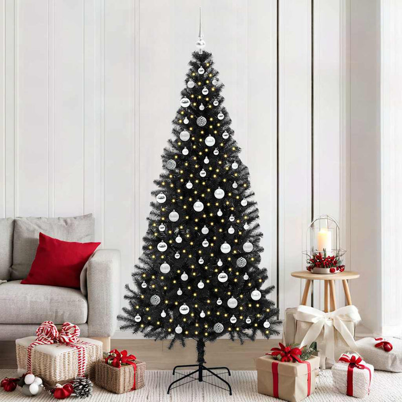 vidaXL Karácsonyfa 300 LED-del állvánnyal Fekete 210 cm PVC