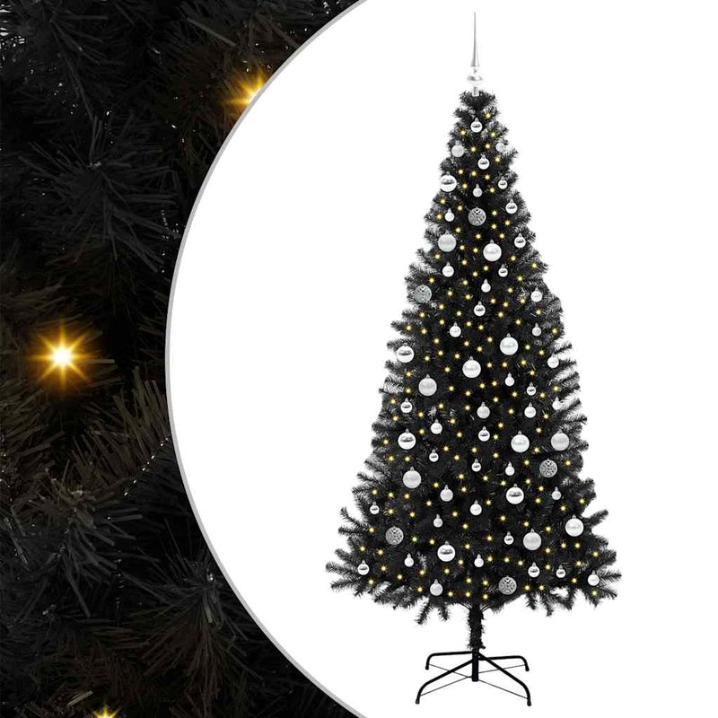vidaXL Karácsonyfa 300 LED-del állvánnyal Fekete 210 cm PVC