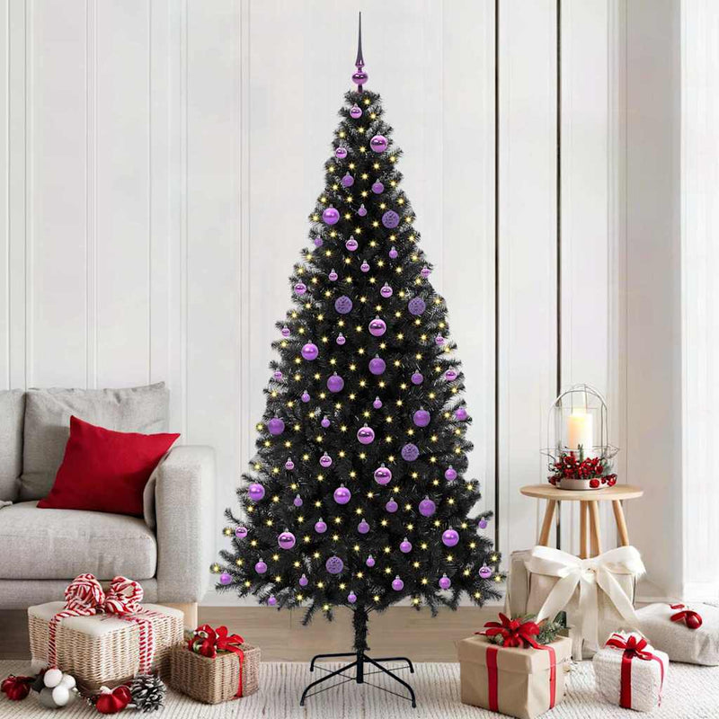 vidaXL Karácsonyfa 300 LED-del állvánnyal Fekete 210 cm PVC
