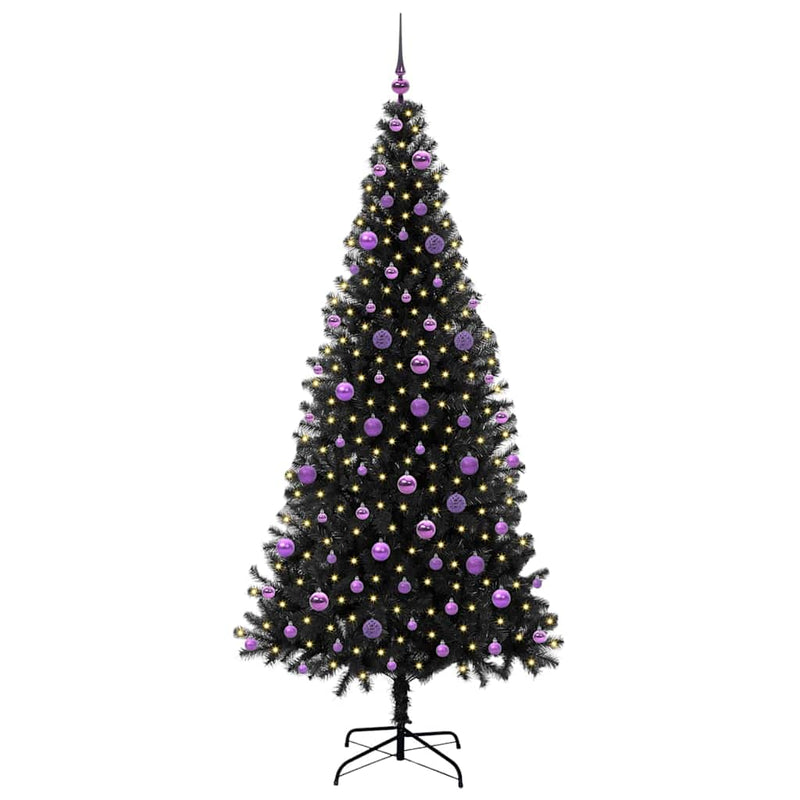vidaXL Karácsonyfa 300 LED-del állvánnyal Fekete 210 cm PVC