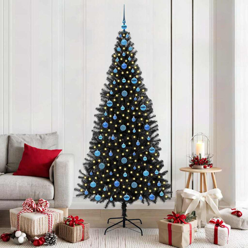 vidaXL Karácsonyfa 300 LED-del állvánnyal Fekete 210 cm PVC