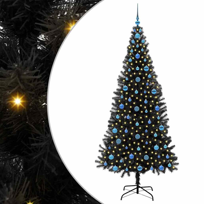 vidaXL Karácsonyfa 300 LED-del állvánnyal Fekete 210 cm PVC