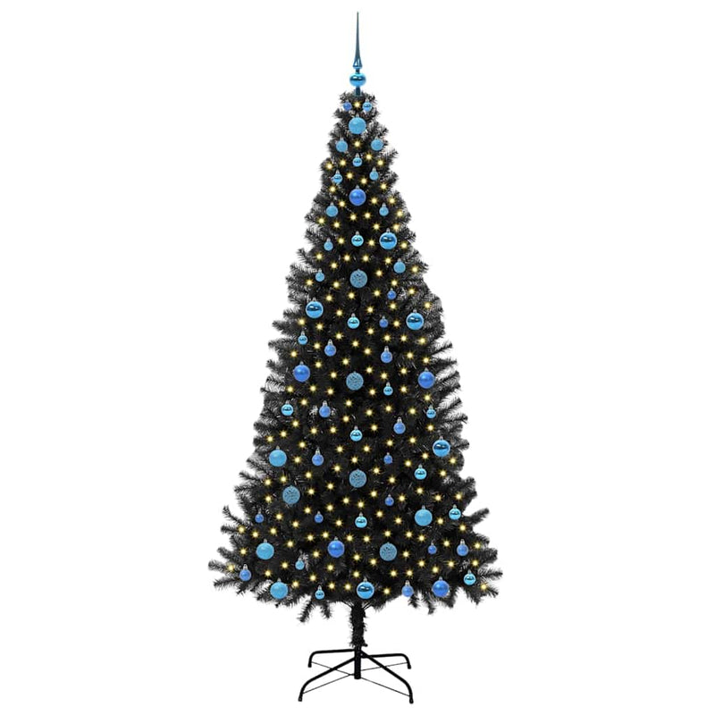 vidaXL Karácsonyfa 300 LED-del állvánnyal Fekete 210 cm PVC