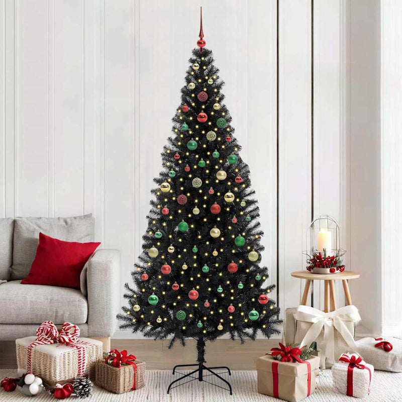 vidaXL Karácsonyfa 300 LED-del állvánnyal Fekete 210 cm PVC